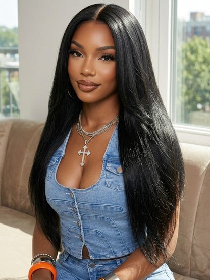 Sunber 200% Density 13x4 Pre Everything Face-framing Feathered Layers Yaki Straight Lace Frontal Wig With Invisi Drawstring