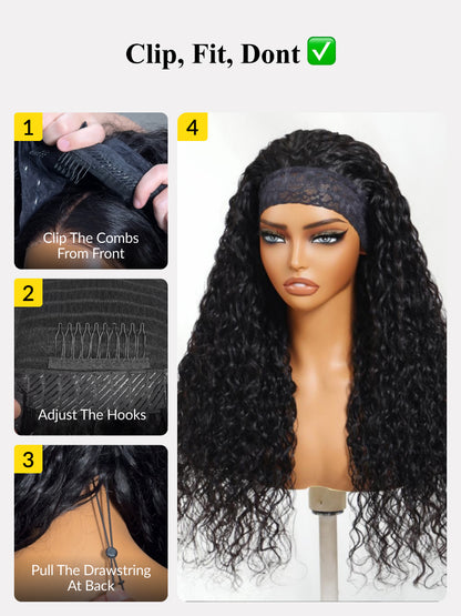 Sunber HookFit Water Wave Headband Wig Glueless Human Hair Wigs With Invisi Drawstring Flash Sale