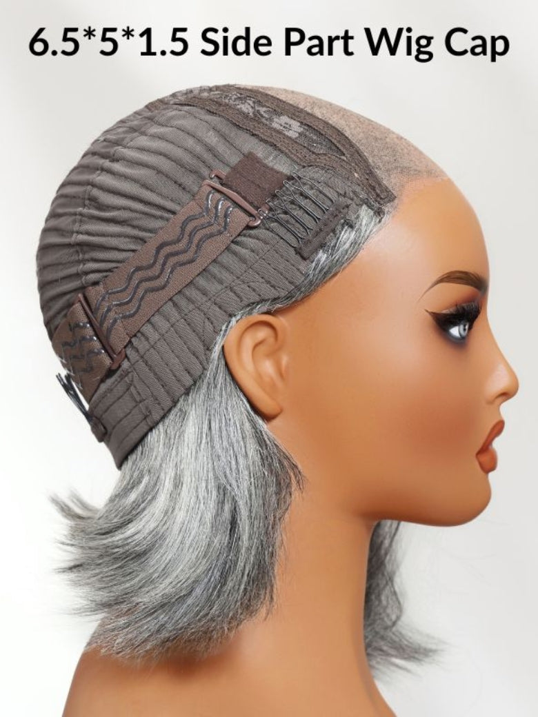 Sunber Salt and Pepper Layered Bob Minimalist Lace 6.5*5*1.5 Side Part Grey Wig