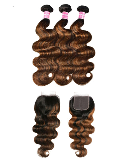 Sunber  Highlight Balayage Color Body Wave 3 Bundles Weaves with 4x4 Lace Closure Virgin Human Hair Flash Sale