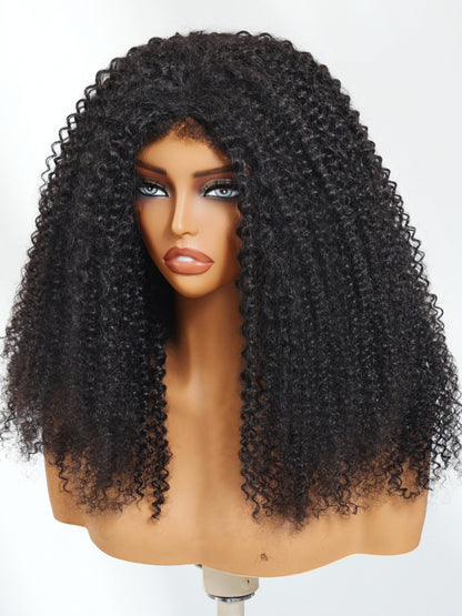 Sunber Flip Over 3/4 Half Wig Seamless Kinky Curly with 4C Edge and Invisi Drawstring-Glueless Put On And Go Beginner Friendly