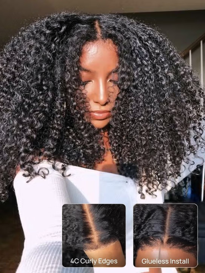 Down To $59 Scalp Look Kinky Curly  New Upgrade Glueless Wig With Invisi Drawstring 7x5 Lace Wig Flash Sale