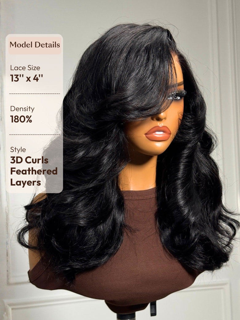 13x4 Pre-Everything 180% Density Loose Wave Glueless Lace Frontal Wig –Feathered Style and Elastic Drawstring Flash Sale