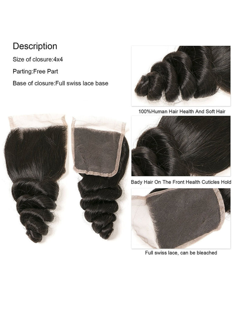 Sunber Hair Peruvian Hair Loose Wave Hair Weaves 4 Bundles with Lace Closure, 100% Human Hair Flash Sale