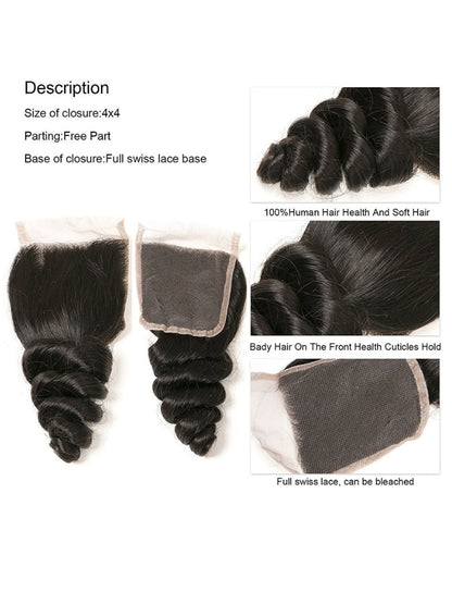 Sunber Hair Peruvian Hair Loose Wave Hair Weaves 4 Bundles with Lace Closure, 100% Human Hair Flash Sale