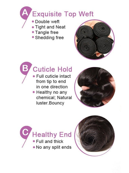 Sunber Hair Peruvian Hair Loose Wave Hair Weaves 4 Bundles with Lace Closure, 100% Human Hair Flash Sale