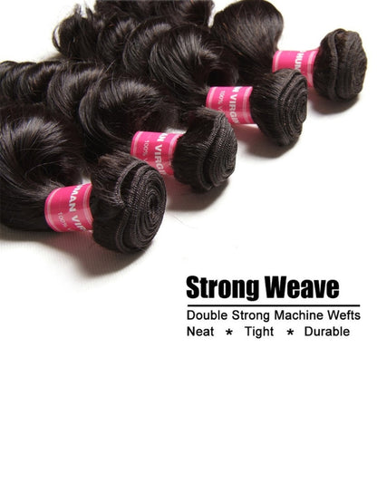 Sunber Hair Peruvian Hair Loose Wave Hair Weaves 4 Bundles with Lace Closure, 100% Human Hair Flash Sale