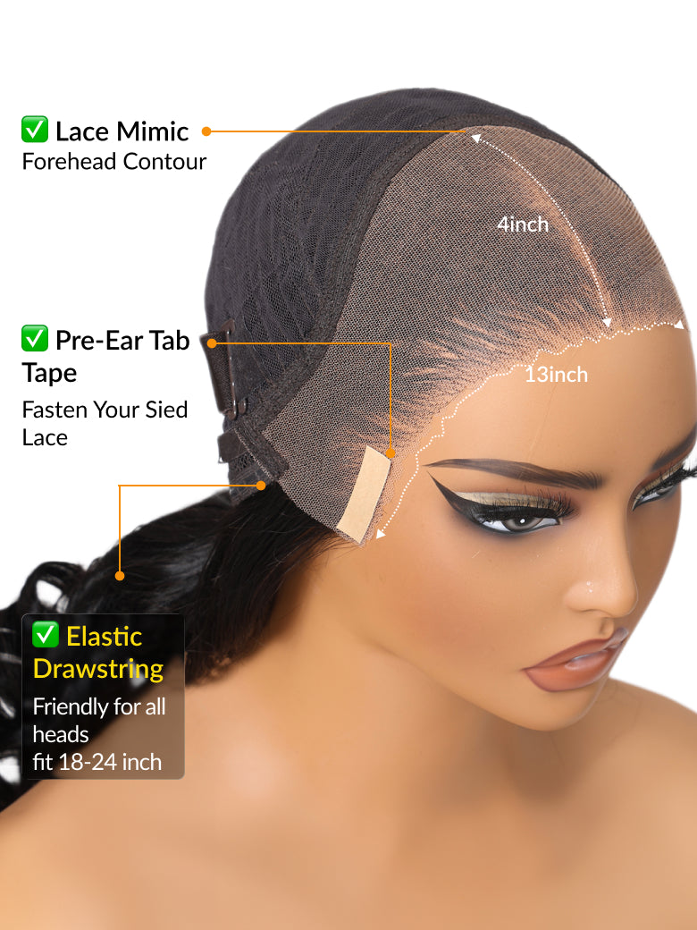 13x4 Pre-Everything 180% Density Loose Wave Glueless Lace Frontal Wig –Feathered Style and Elastic Drawstring Flash Sale