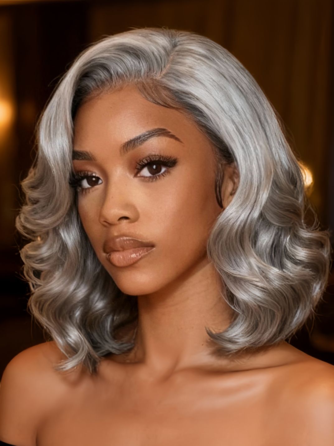 Sunber Salt and Pepper Layered Bob Minimalist Lace 6.5*5*1.5 Side Part Grey Wig