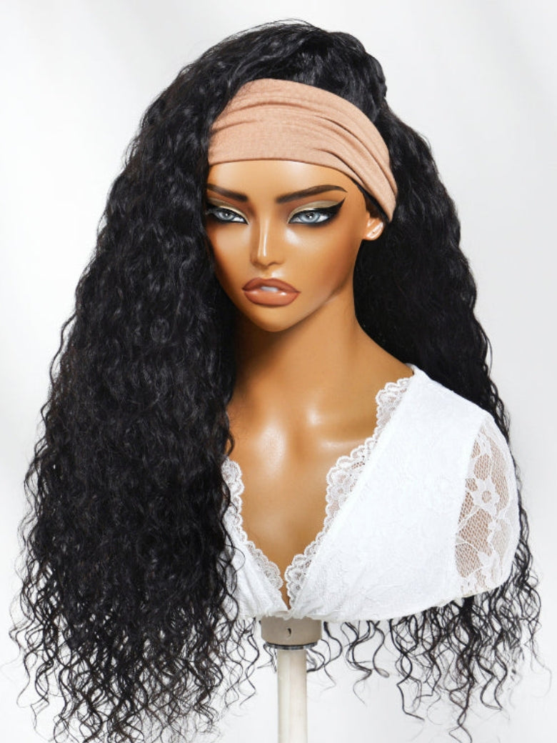 Sunber HookFit Water Wave Headband Wig Glueless Human Hair Wigs With Invisi Drawstring Flash Sale