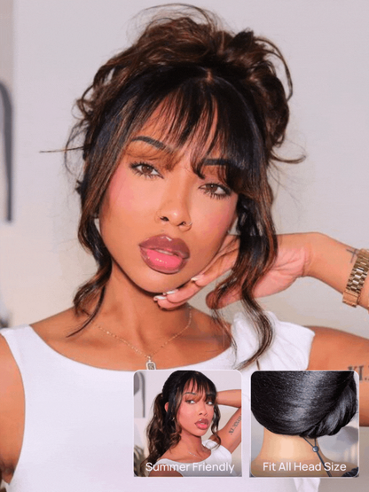 Sunber 13x4 Pre-Everything Lace Frontal Balayage Highlight Wig with Bangs