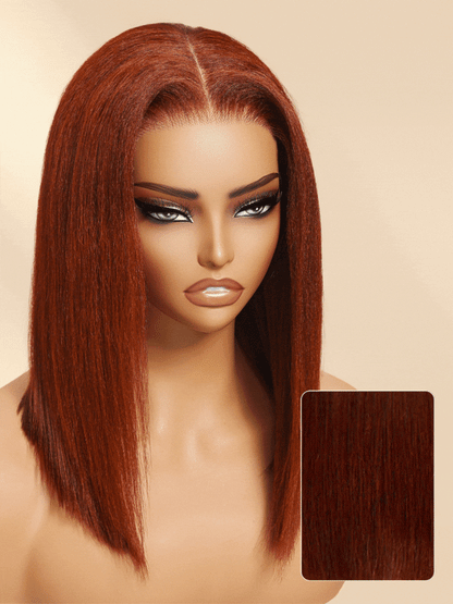 Sunber 7x5 Bye Bye Knots Reddish Brown Yaki Straight Short Bob Wig With Invisi Drawstring