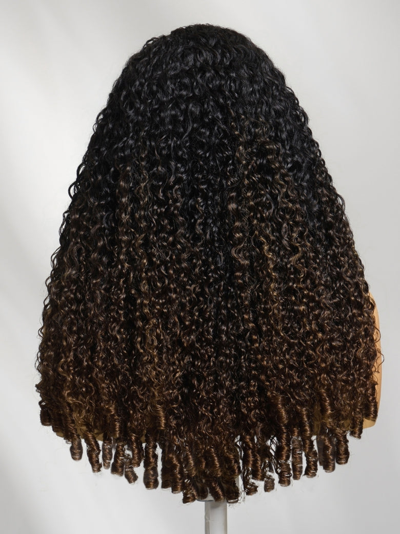 Sunber Full Finger Coils 7x5 Bye Bye Knots Chestnut Brown Lace Wig With Spiral Curls Water Curly Twist Out At The End