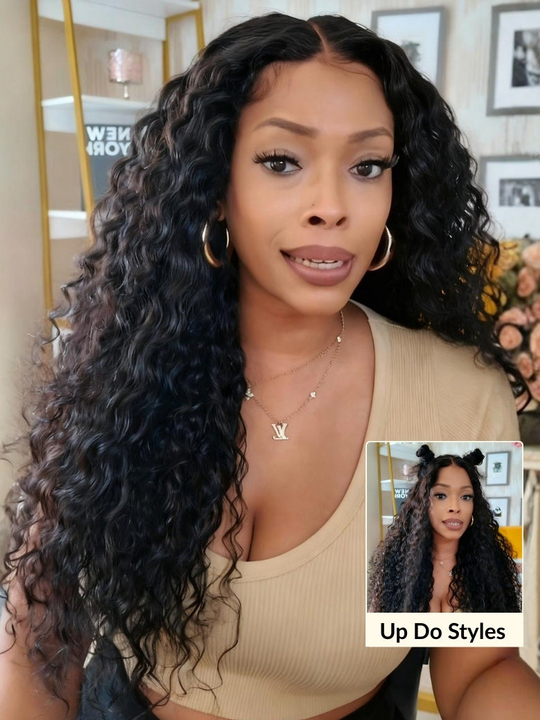 Extra 50% OFF | Sunber 7x5 Pre Cut Lace Wig Water Wave &amp; Curly Mixed Human Hair Wigs With Invisi Drawstring