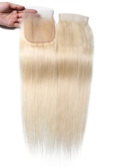 Sunber Hair 3 Bundles 613 Blonde Straight Human Hair Weaves With 4X4 Lace Closure