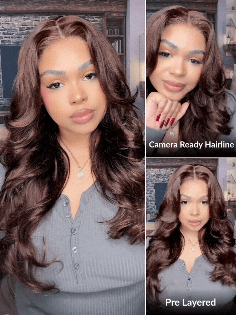 Sunber Chestnut Mocha Brown 13x4 Pre-Everything Lace Front Loose Wave Wig Put on and Go Glueless Wig