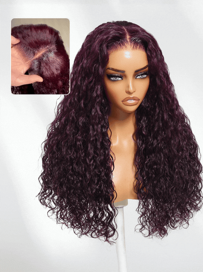 Sunber Water Wave 13x4 Pre Everything Lace Frontal Black Cherry Dark Burgundy Wig With Invisi Drawstring