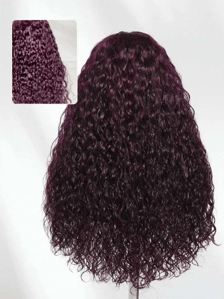 Sunber Water Wave 13x4 Pre Everything Lace Frontal Black Cherry Dark Burgundy Wig With Invisi Drawstring