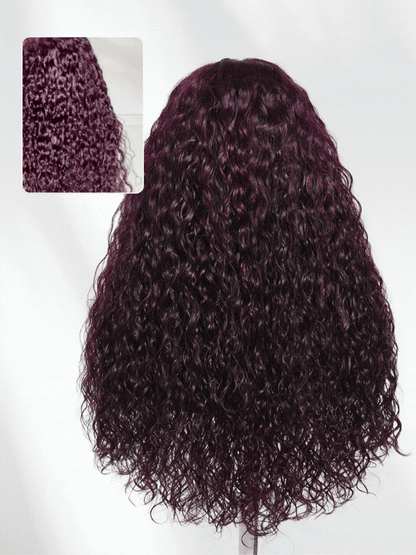 Sunber Water Wave 13x4 Pre Everything Lace Frontal Black Cherry Dark Burgundy Wig With Invisi Drawstring