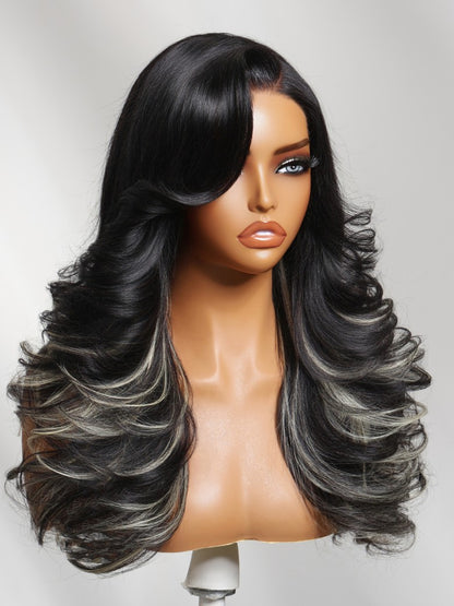 Sunber 200% Density 7x5 Pre Cut Effortlessly Feathered Hairstyles Nature Black With 613