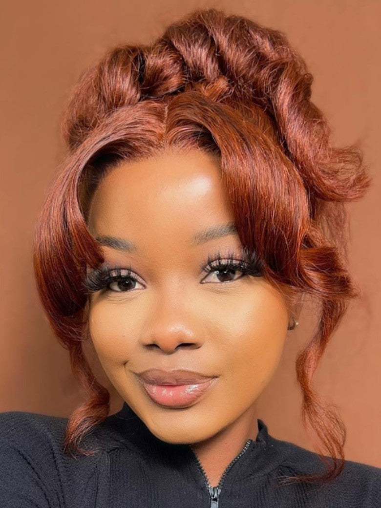 Sunber 7x5 Pre Cut Lace Reddish Brown Yaki Straight Bob/Jerry Curly Bye Bye Knots Gluelesss Invisible Knots Wig With Invisi Drawstring Flash Sale