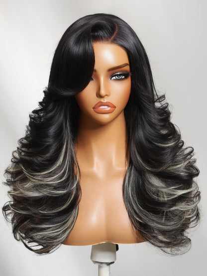 Sunber 200% Density 7x5 Pre Cut Effortlessly Feathered Hairstyles Nature Black With 613