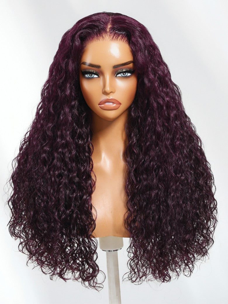 Sunber Water Wave 13x4 Pre Everything Lace Frontal Black Cherry Dark Burgundy Wig With Invisi Drawstring