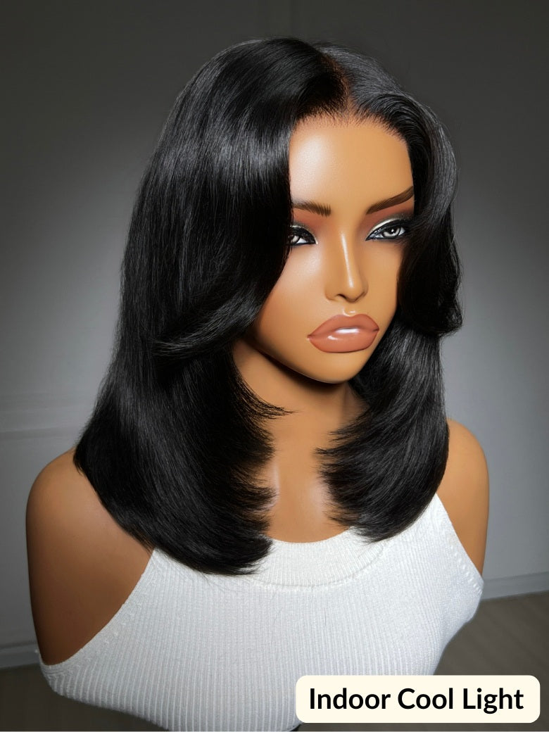 Sunber 7x5 Pre Cut Blowout Bob Shoulder Length Straight Lace Wig With Face-framing feathered layers