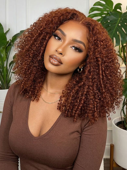 Sunber 250% Density 7x5 Pre-Cut Afro Kinky Curly Reddish Brown Lace Wig With Invisi Drawstring