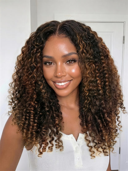 Sunber Full Finger Coils 7x5 Bye Bye Knots Chestnut Brown Lace Wig With Spiral Curls Water Curly Twist Out At The End