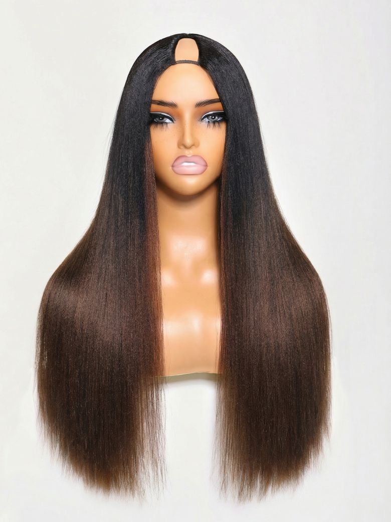 Sunber Glueless Chestnut Brown Yaki Straight Wave Wig Upgrade New V Part Wig Yaki Straight No Leave Out Protective Styles Flash Sale