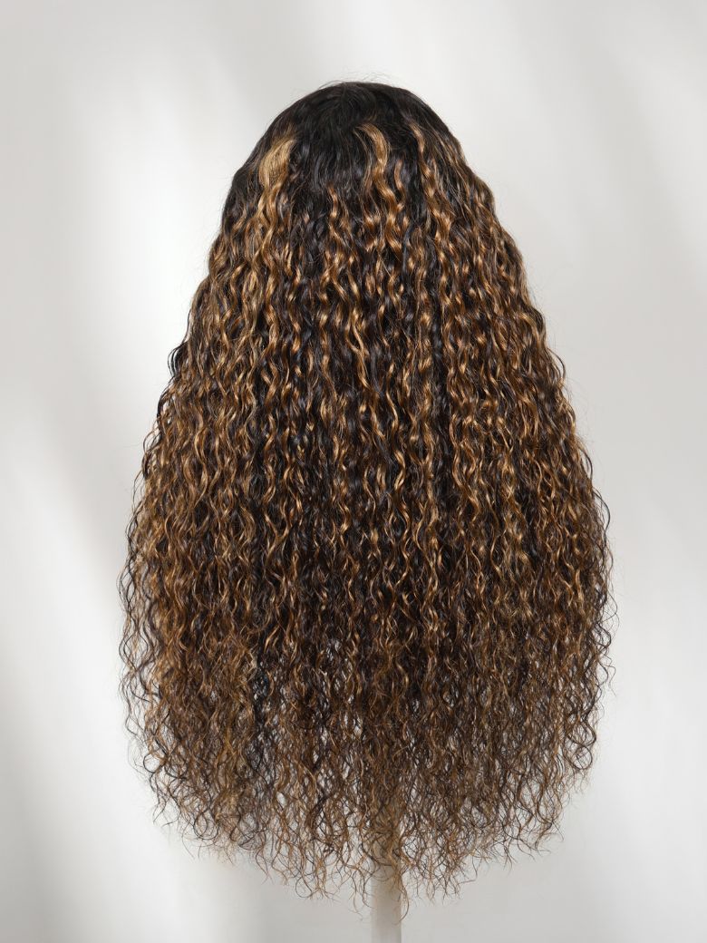 Sunber 7x5 Pre Cut Water Wave Balayage Highlight Dark Roots Side Part Lace Wig With Invisi Drawstring