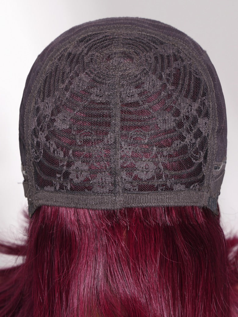 Flash Sale Sunber Layered Blowout 99J Burgundy Sleek Bob Machine Made Wig With Wispy Bangs