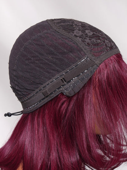 Flash Sale Sunber Layered Blowout 99J Burgundy Sleek Bob Machine Made Wig With Wispy Bangs