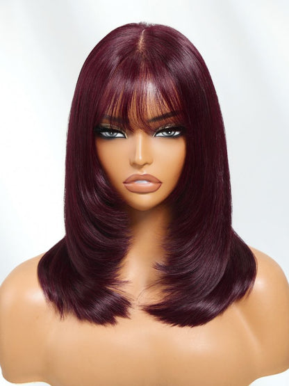 Sunber Purple Black Cherry Wispy Blow Out 7x5 Pre Cut Lace Loose Wave Bob Wig With Invisi Drawstring
