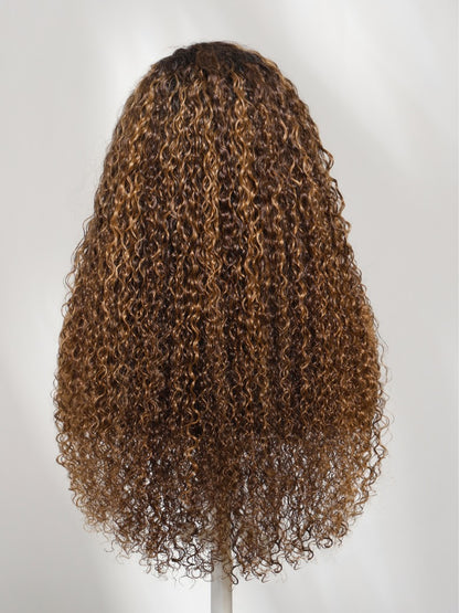 Sunber 13x4 Pre Everything Sun-Kissed Golden brown highlights Curly Lace Frontal Wig With Invisi Drawstring