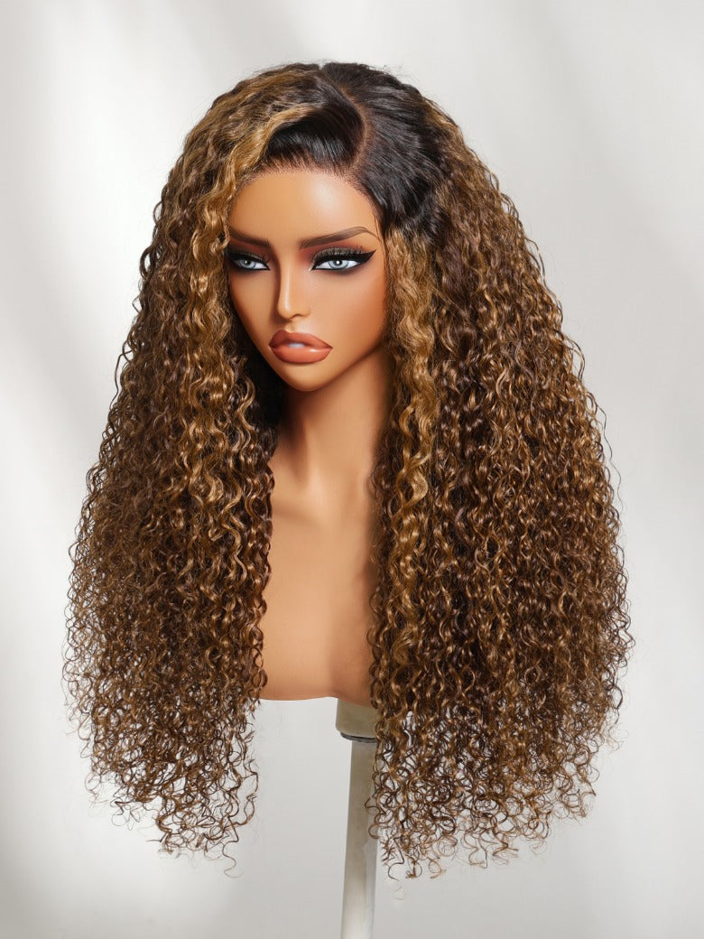 Sunber 13x4 Pre Everything Sun-Kissed Golden brown highlights Curly Lace Frontal Wig With Invisi Drawstring