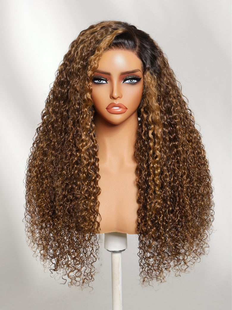 Sunber 13x4 Pre Everything Sun-Kissed Golden brown highlights Curly Lace Frontal Wig With Invisi Drawstring
