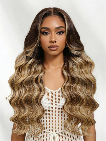 Sunber Honey Blonde 13x4 Pre Everything Balayage Body Wave Lace Frontal Wig With Chestnut Brown Root