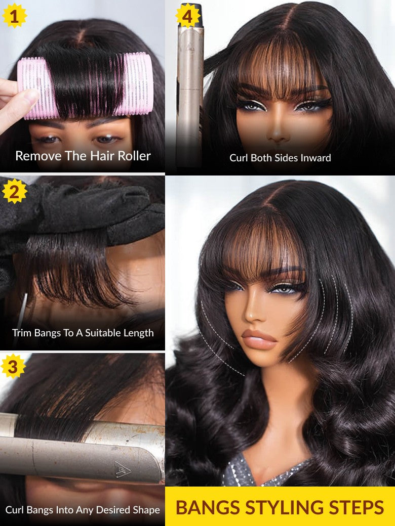 Extra 50% OFF | Sunber 13x4 Pre-Everything Lace Frontal Fluffy Hair Loose Wave 3D Dome Cap Wigs with Bangs