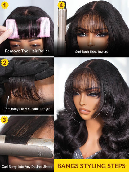 Extra 50% OFF | Sunber 13x4 Pre-Everything Lace Frontal Fluffy Hair Loose Wave 3D Dome Cap Wigs with Bangs