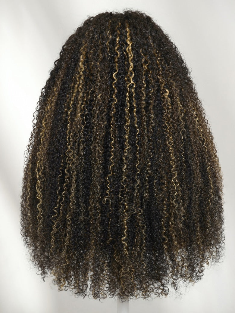 Sunber 7x5 Pre Cut Brown With Honey Blonde highlights On Black Hair Curly Lace Wig With Invisi Drawstring Flash Sale