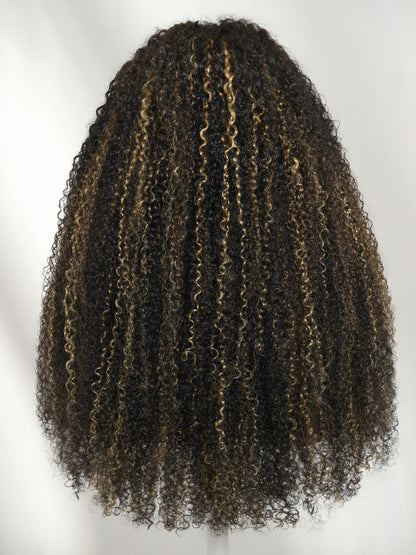 Sunber 7x5 Pre Cut Brown With Honey Blonde highlights On Black Hair Curly Lace Wig With Invisi Drawstring Flash Sale