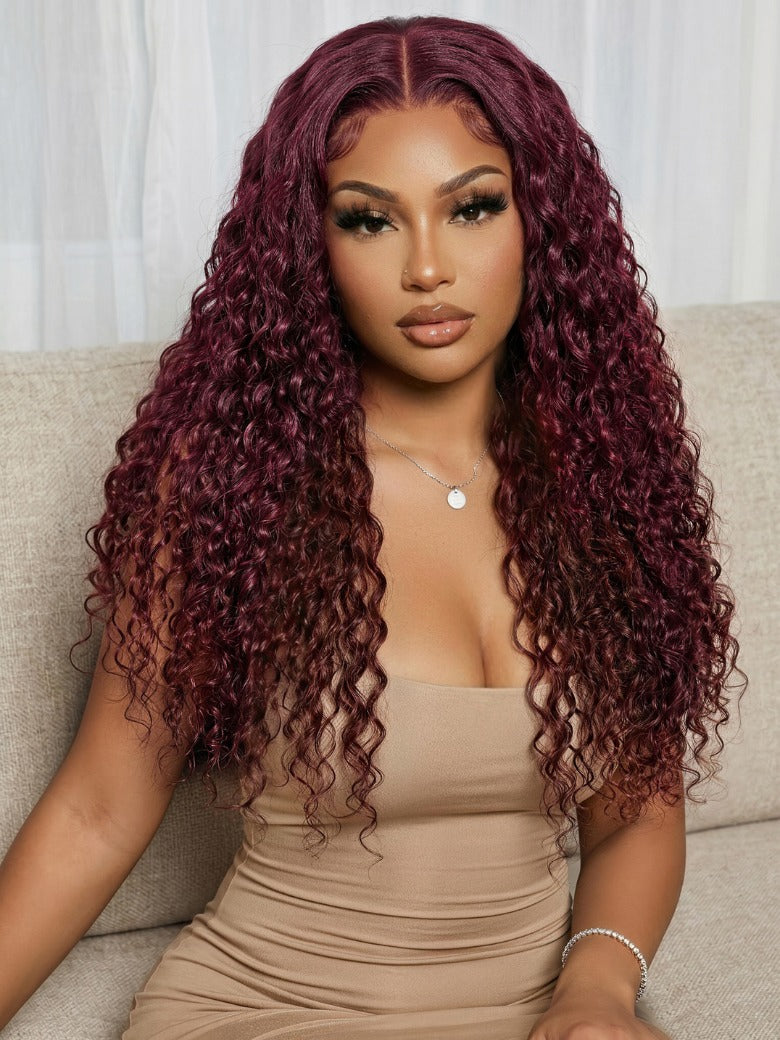 Sunber 13x4 Pre Everything 99J Burgundy Water Wave Lace Frontal Wig With Invisi Drawstring Flash Sale