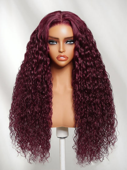 Sunber 13x4 Pre Everything 99J Burgundy Water Wave Lace Frontal Wig With Invisi Drawstring Flash Sale