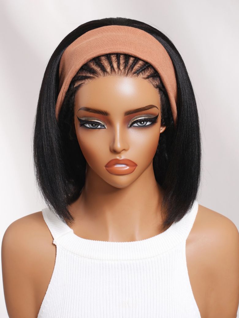 Sunber Blend &amp; Secure Blow-out Natural Black Yaki Straight Bob Half Wig With Invisi Drawstring