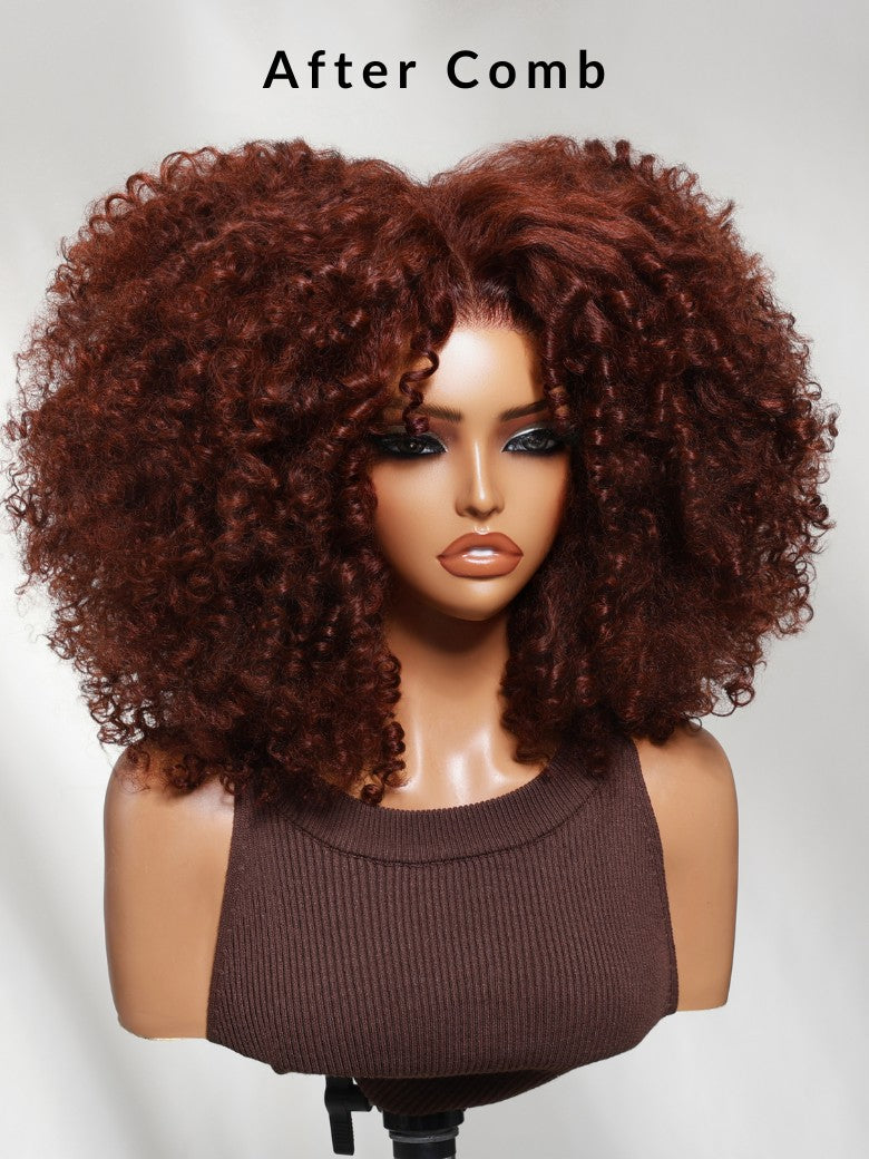 Sunber 250% Density 7x5 Pre-Cut Afro Kinky Curly Reddish Brown Lace Wig With Invisi Drawstring