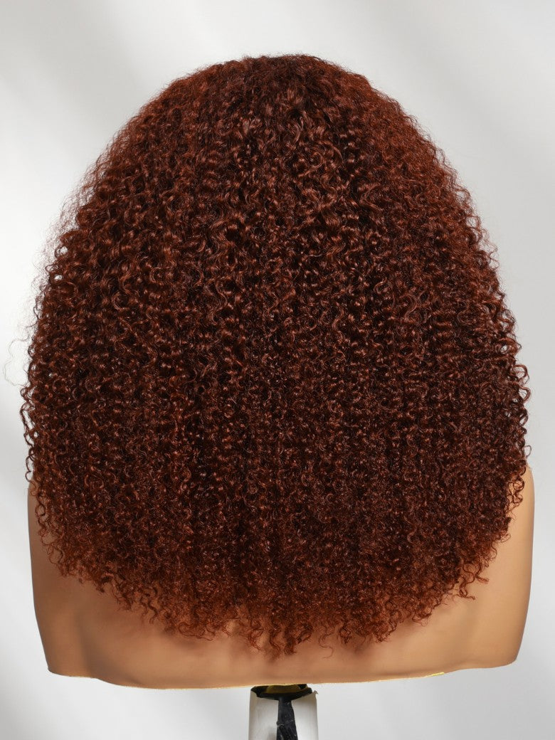 Sunber 250% Density 7x5 Pre-Cut Afro Kinky Curly Reddish Brown Lace Wig With Invisi Drawstring