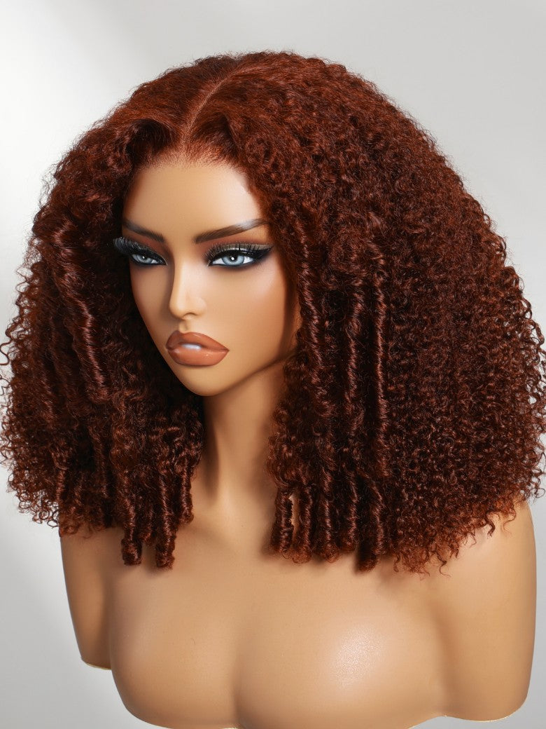 Sunber 250% Density 7x5 Pre-Cut Afro Kinky Curly Reddish Brown Lace Wig With Invisi Drawstring
