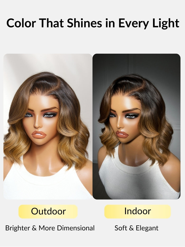 Sunber 7x5/ 13x4 Pre Everything Brown Highlights with Dark Root Body Wave Lace Frontal Wig With Layers Shoulder Flip-Out Curls